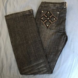 LA Idol Bling Boot Cut Jeans SZ 9 Rhinestone Sequin Pocket Stretch Denim Western